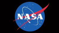 The logo of NASA, the National Aeronautics and Space Administration.